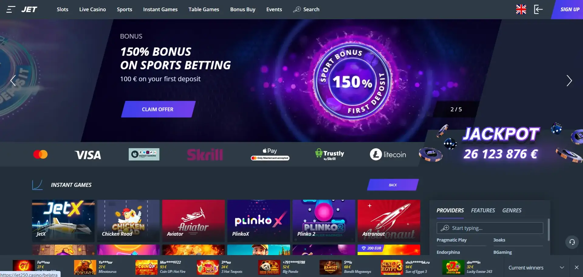JetCasino interface