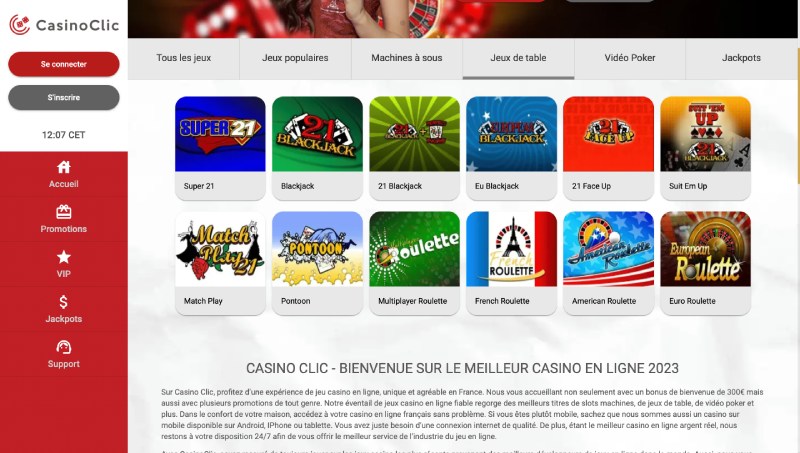 Clic Casino interface